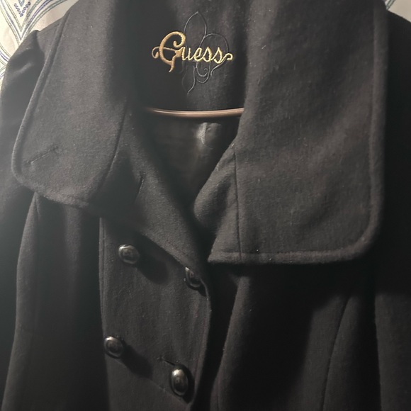 EUC Guess Women's Elegant Black Peacoat w/ Flared Fit and Button Detail CLASSIC! - Picture 12 of 16